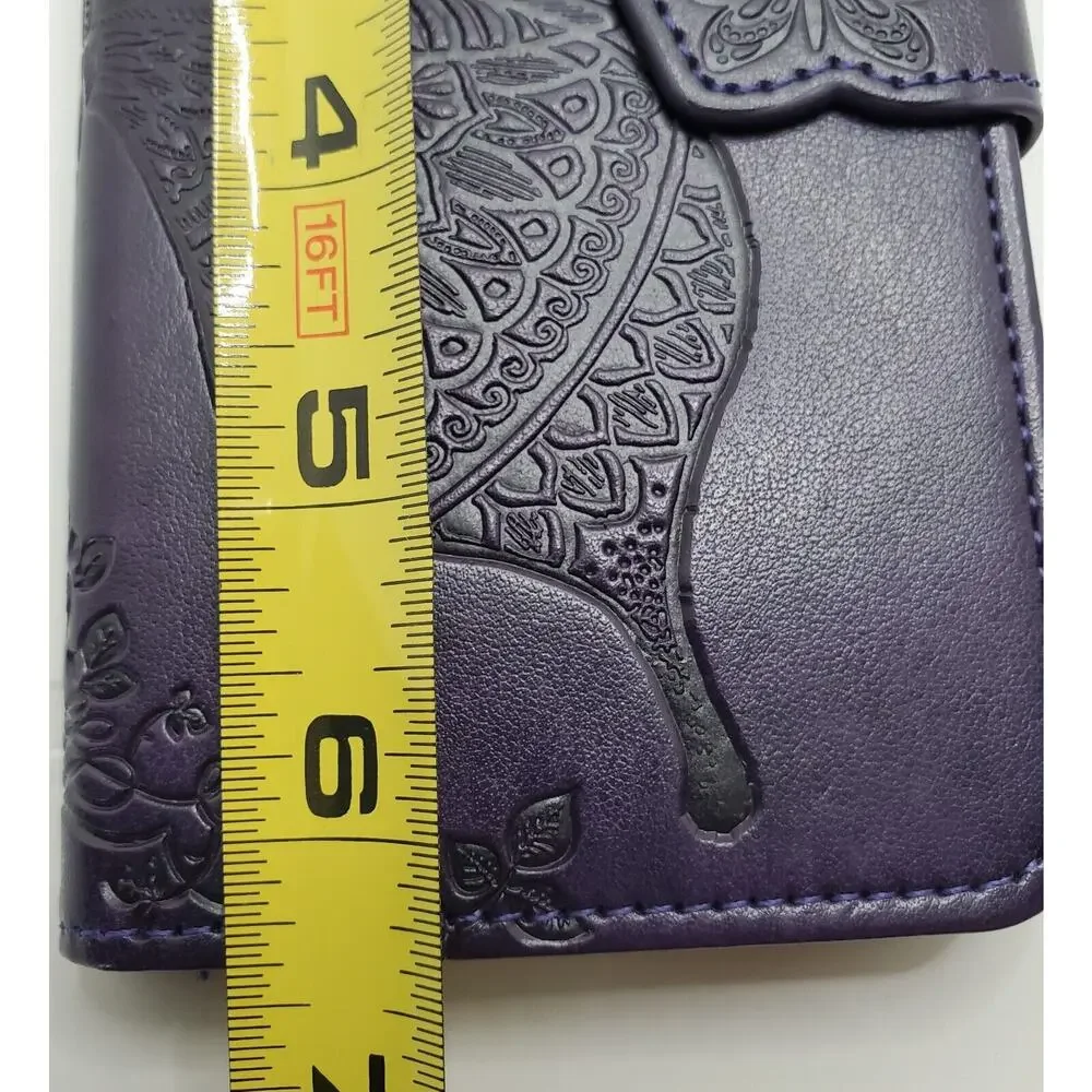 Samsung S23 Plus Wallet Phone Case Dark Purple Butterfly Wristlet Soft Touch